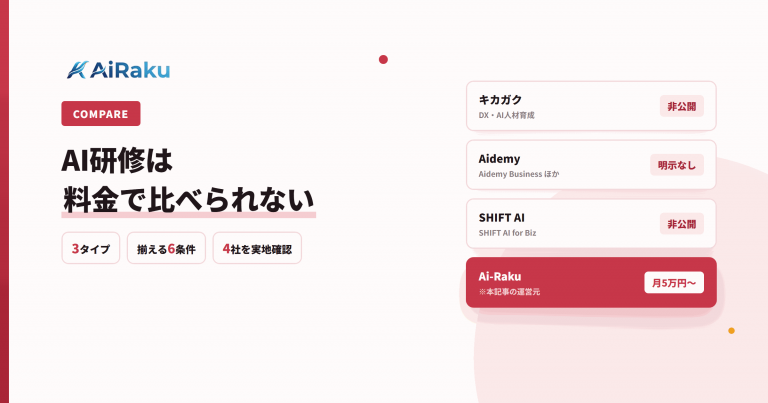 AI研修会社4社の料金公開状況を比較した告知画像